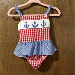 Girl's themed dress to sailor red color with blue and white size 6 months